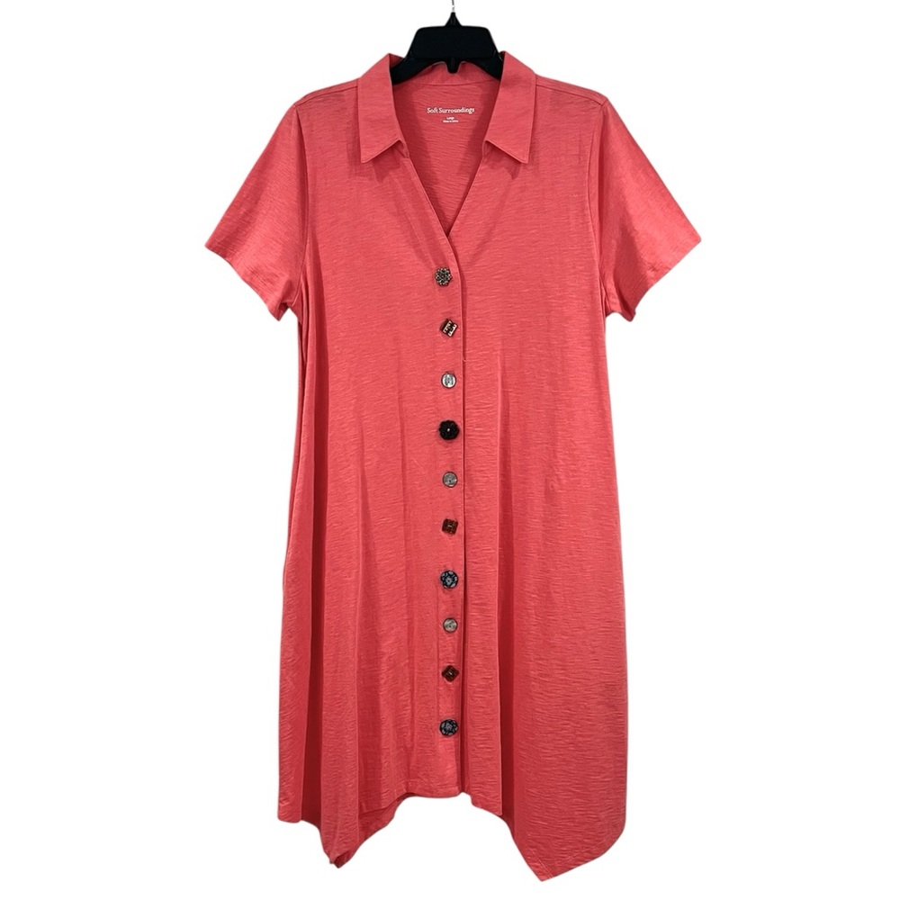 Soft Surroundings Coral Pink Button Up Danielle Shirt Dress Beachy Coastal